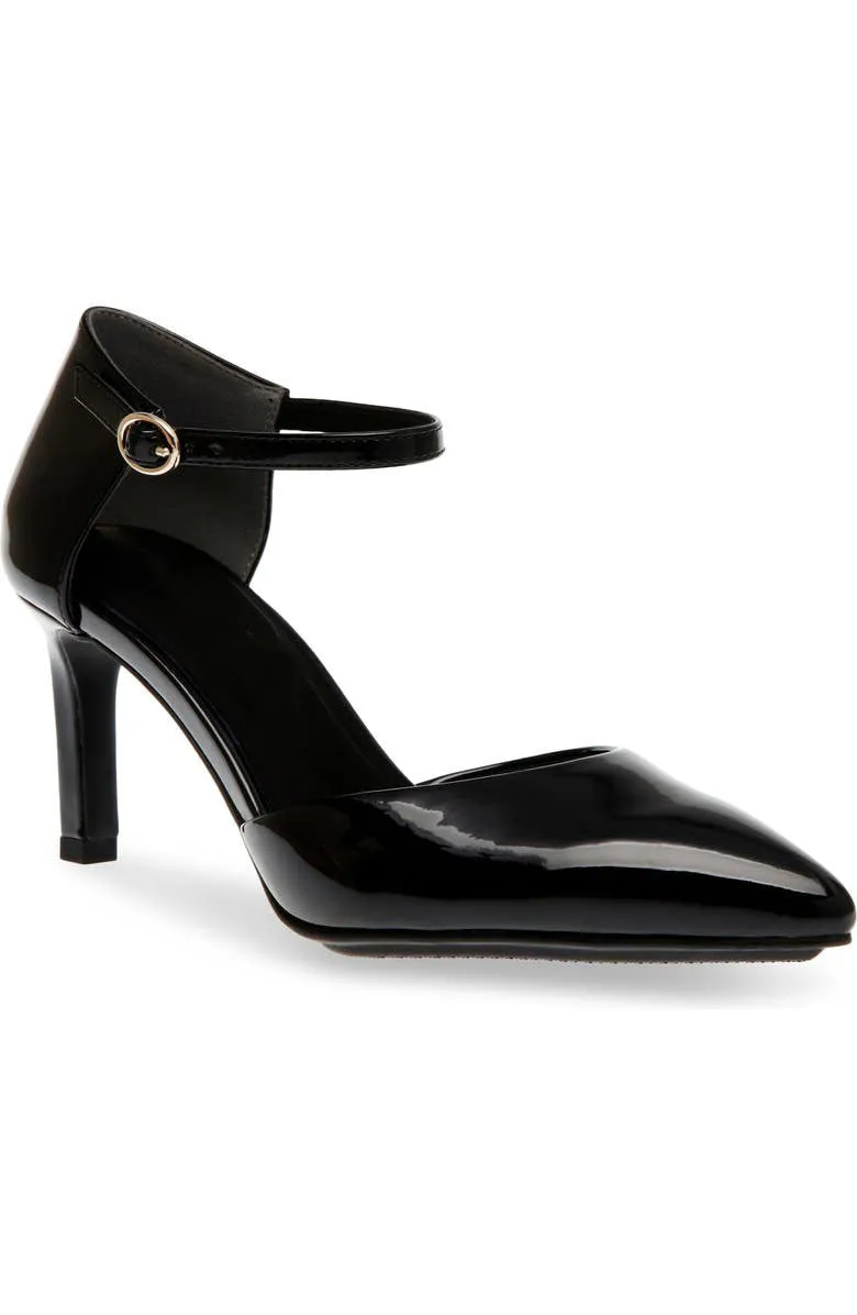 Obeeze Handmade Ankle Strap Black Leather Pump  For Womens