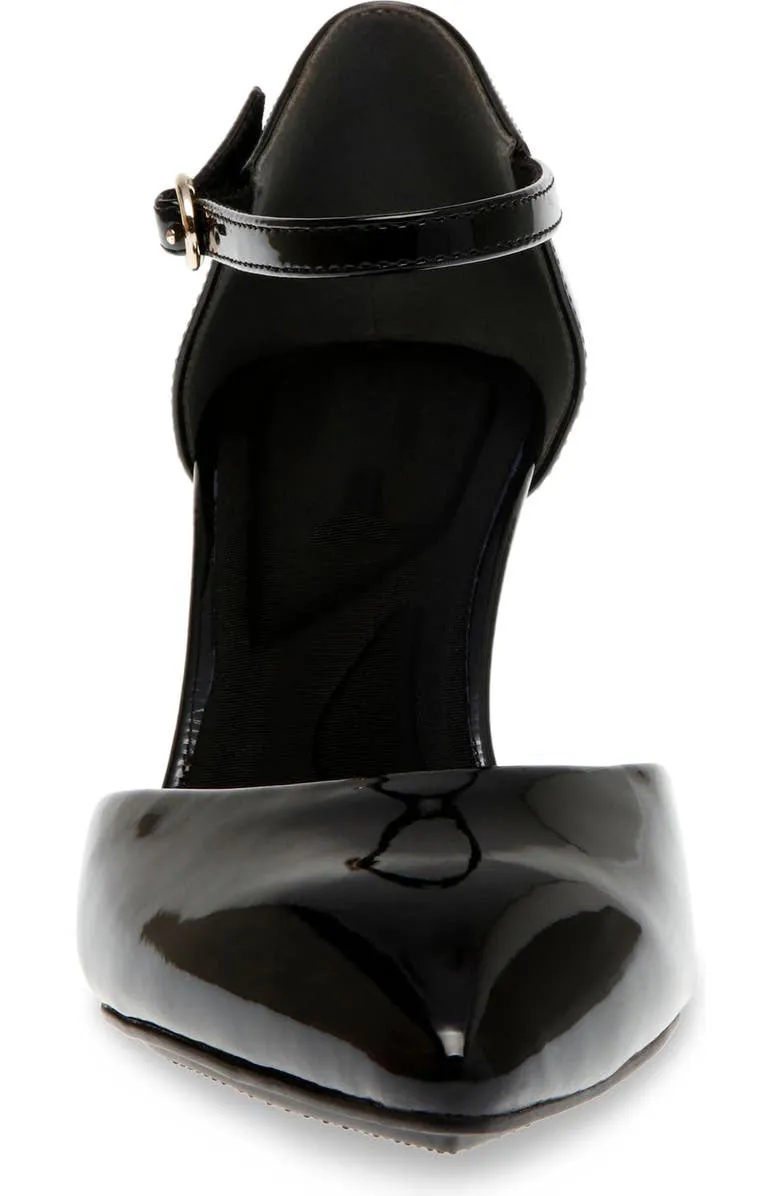 Obeeze Handmade Ankle Strap Black Leather Pump  For Womens