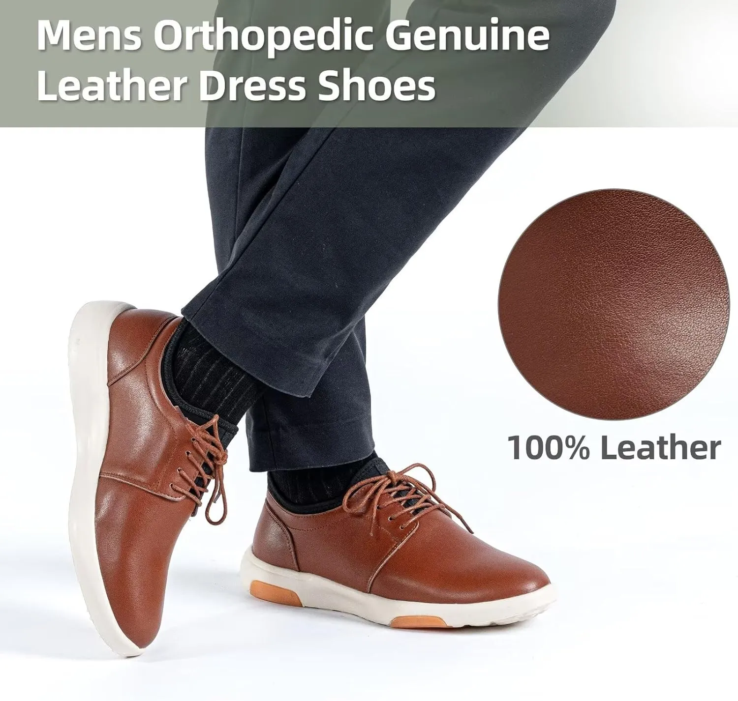 OrthoComfoot Men's Orthopedic Leather Dress Walking Shoes: Comfortable Plantar Fasciitis Fashion Sneakers with Arch Support, Casual Orthotic Business Work Shoes for Foot and Heel Pain Relief