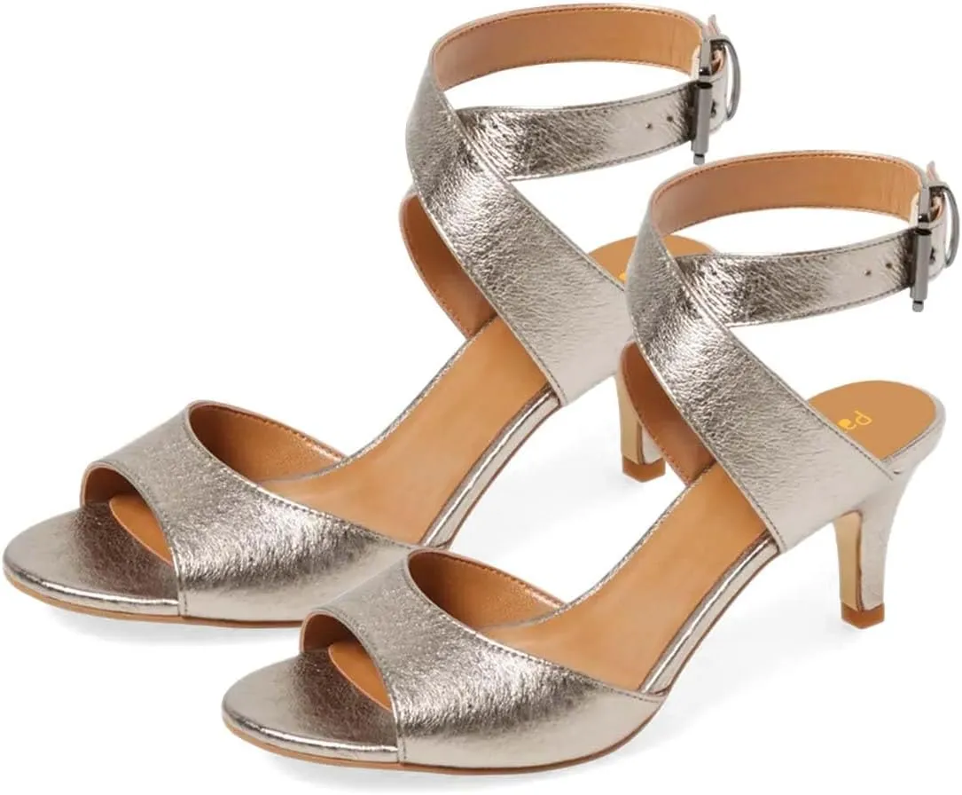 Pazzion Women's Open Toe Heeled Sandals Cross Straps Kitten Heels Ankle Strappy with Buckle Ballroom Dance Shoes Size 4-16 US