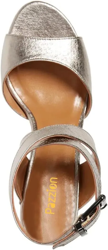 Pazzion Women's Open Toe Heeled Sandals Cross Straps Kitten Heels Ankle Strappy with Buckle Ballroom Dance Shoes Size 4-16 US