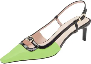 Pazzion Women's Square Toe Stiletto Heeled Slingback Pumps Mid Heel Backstrap Buckle Slip On Sandal Casual Outdoor Dress Shoes Size 4-16 US