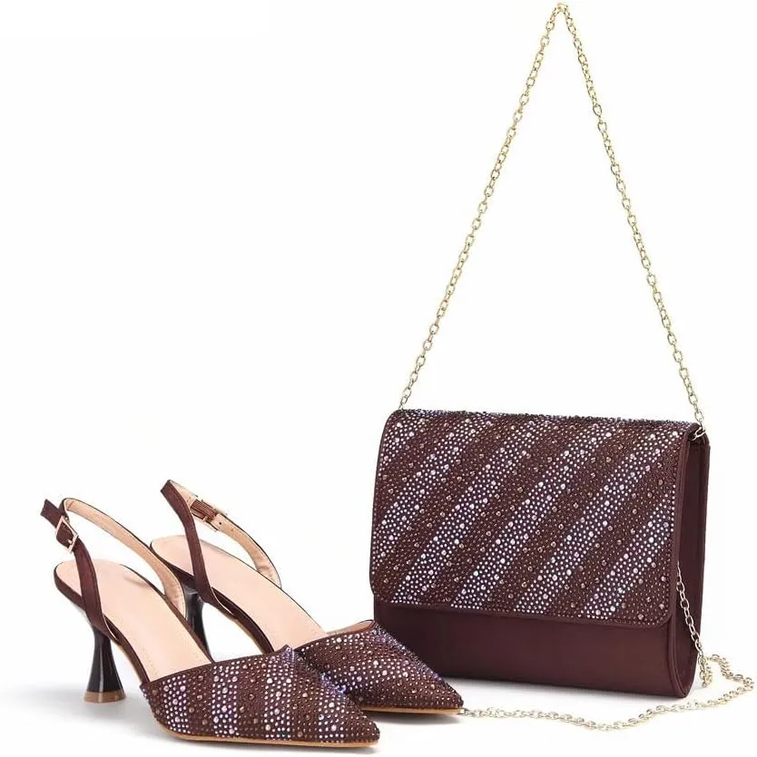 Peep Toe Rhinestone Sandals Purse Italian Banquet Party Matching Set