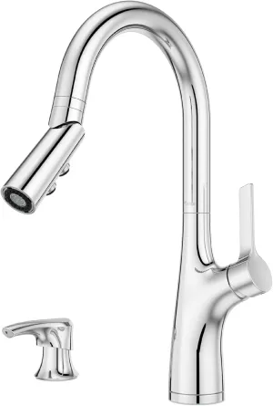 Pfister Ceylon Kitchen Faucet with Pull Down Sprayer and Soap Dispenser, Single Handle, Polished Chrome Finish, F5297CLOC