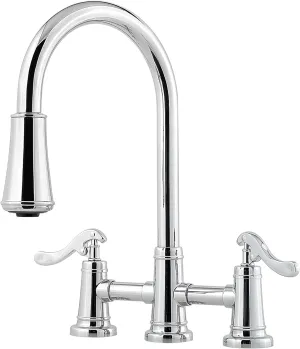Pfister LG531YPC Ashfield Pull-down Bridge Kitchen Faucet with 2 Handles, Polished Chrome, 1.8 gpm