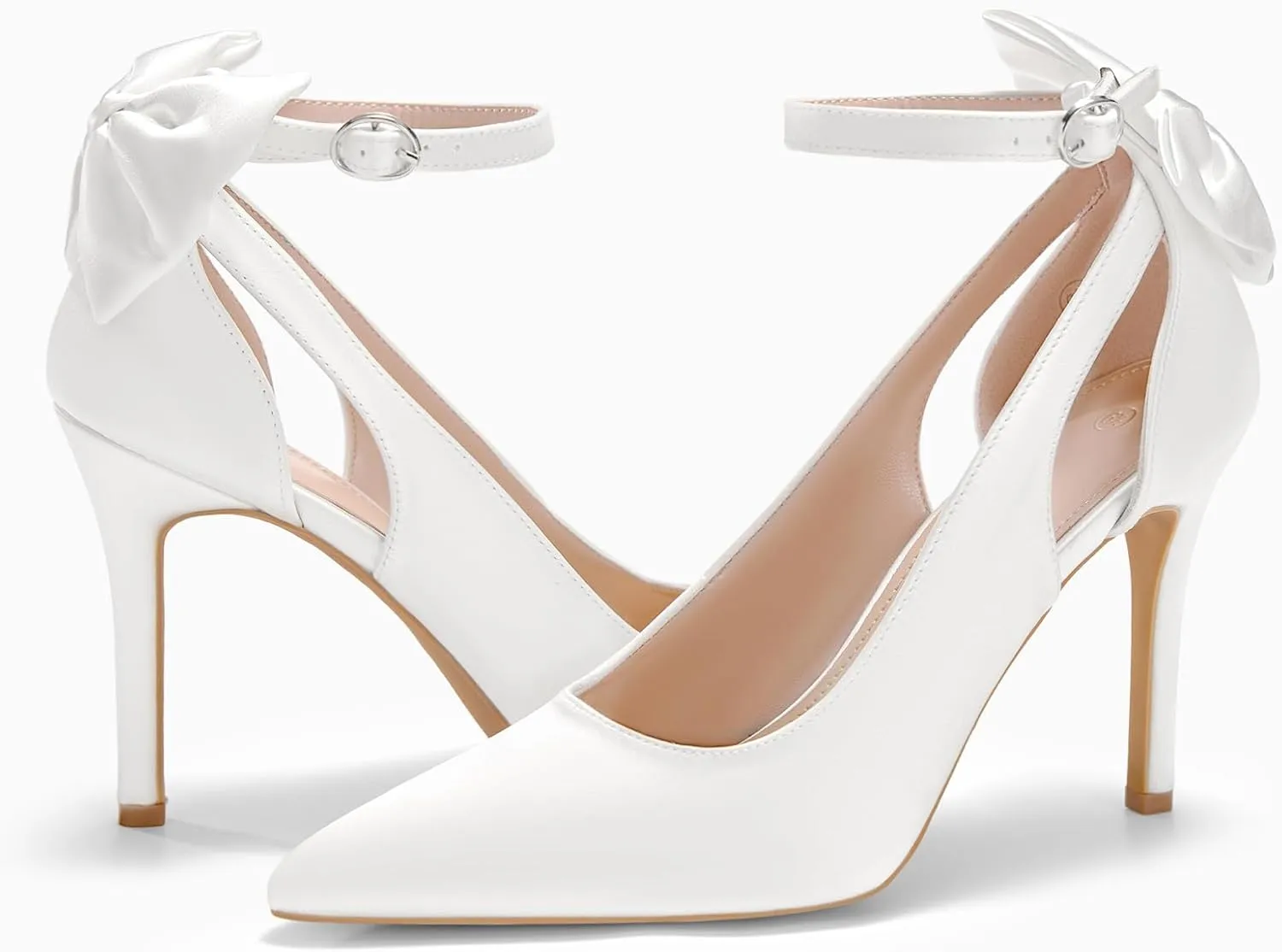 PiePieBuy Women's Pointed Toe High Heels Ankle Strap D'Orsay Pumps Shoes Bow Wedding Bowtie Back Dress Sandals