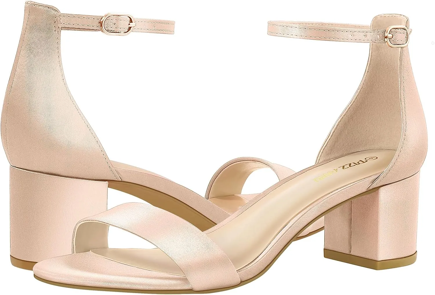 PIZZ ANNU Women's Low Block Chunky Heels Sandals Comfortable Open Toe Ankle Strap Party Dress Pump Shoes Strappy Buckle Heeled Sandal with 2 Inches Tall Thick Heel Design