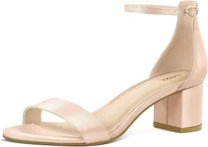 PIZZ ANNU Women's Low Block Chunky Heels Sandals Comfortable Open Toe Ankle Strap Party Dress Pump Shoes Strappy Buckle Heeled Sandal with 2 Inches Tall Thick Heel Design