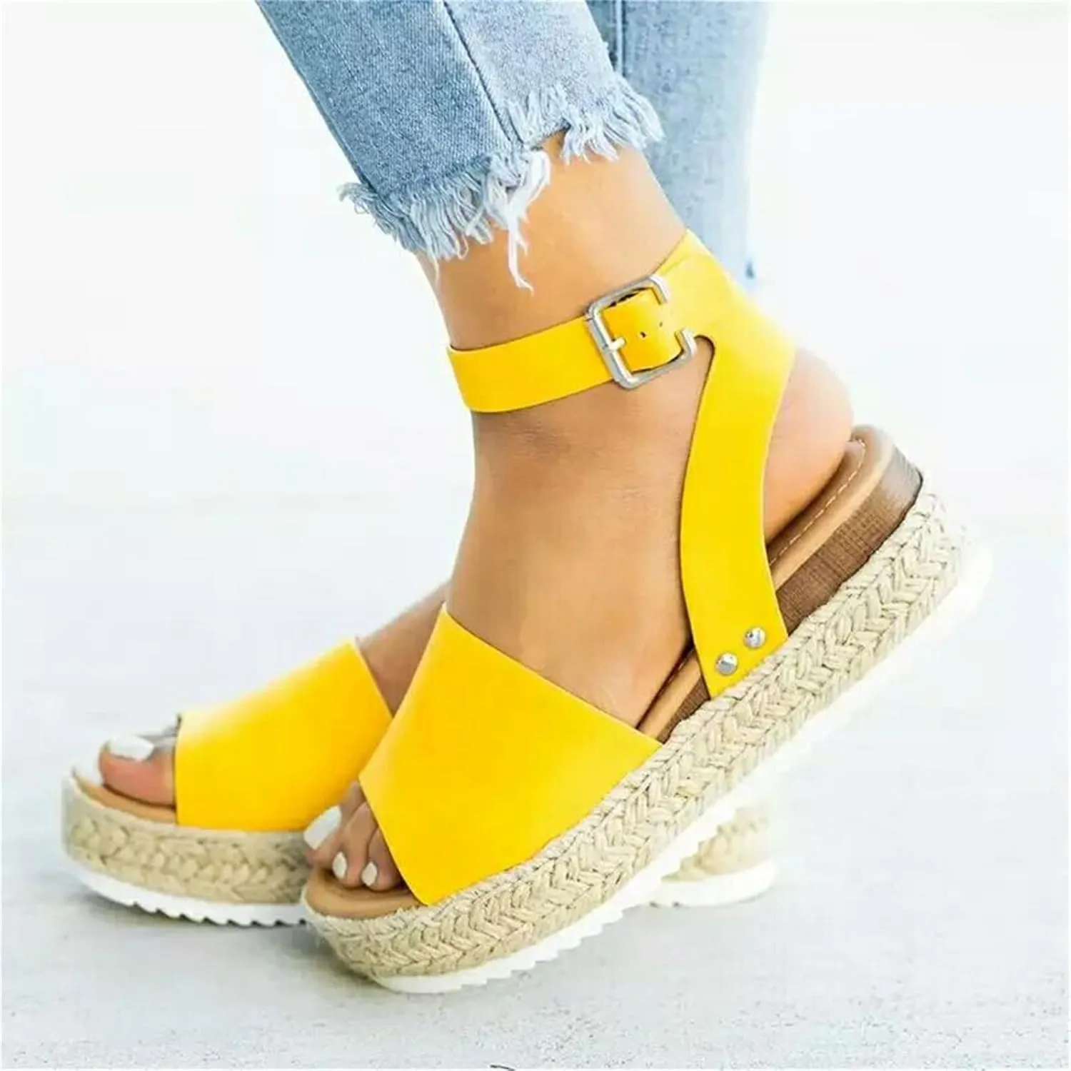 Platform Sandals Women Dressy 2025 Summer Open Toe Buckle Ankle Strap Wedge Sandals Comfortable Arch Support Wedge Sandals
