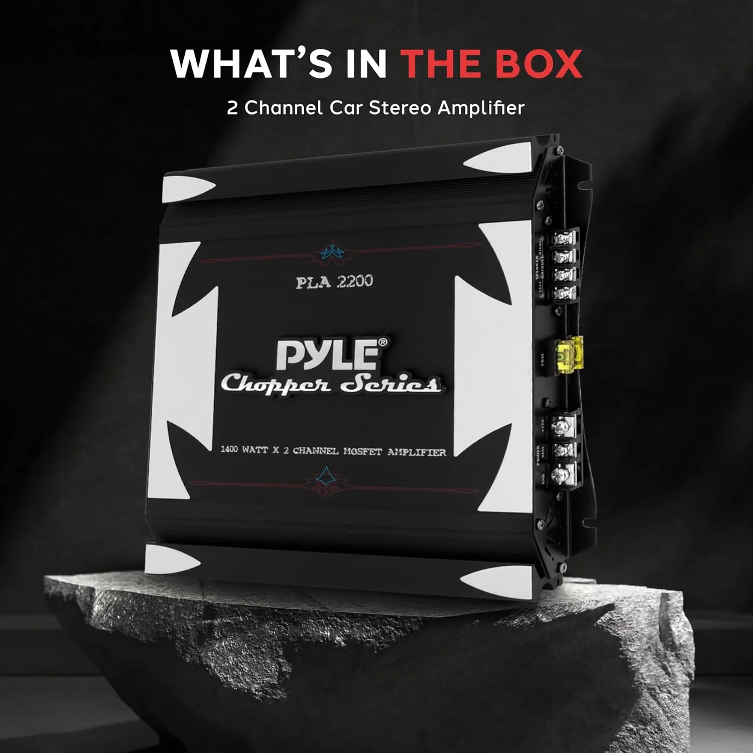 Pyle 2 Channel Car Stereo Amplifier- 1400W Dual Channel Bridgeable High Power MOSFET Audio Sound Auto Small Speaker Amp w/ Crossover, Bass Boost Control, Gold Plated RCA Input Output, Black - PLA2200