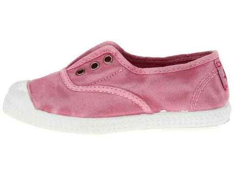 Red Denim Distressed Cienta Canvas Slip On