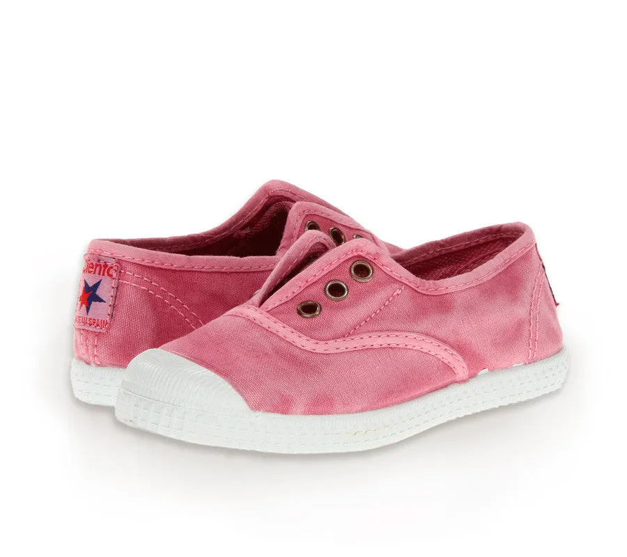 Red Denim Distressed Cienta Canvas Slip On