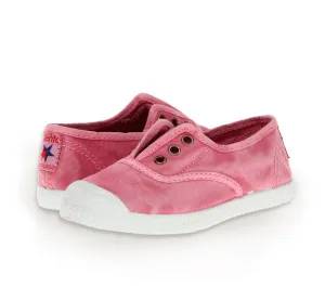 Red Denim Distressed Cienta Canvas Slip On