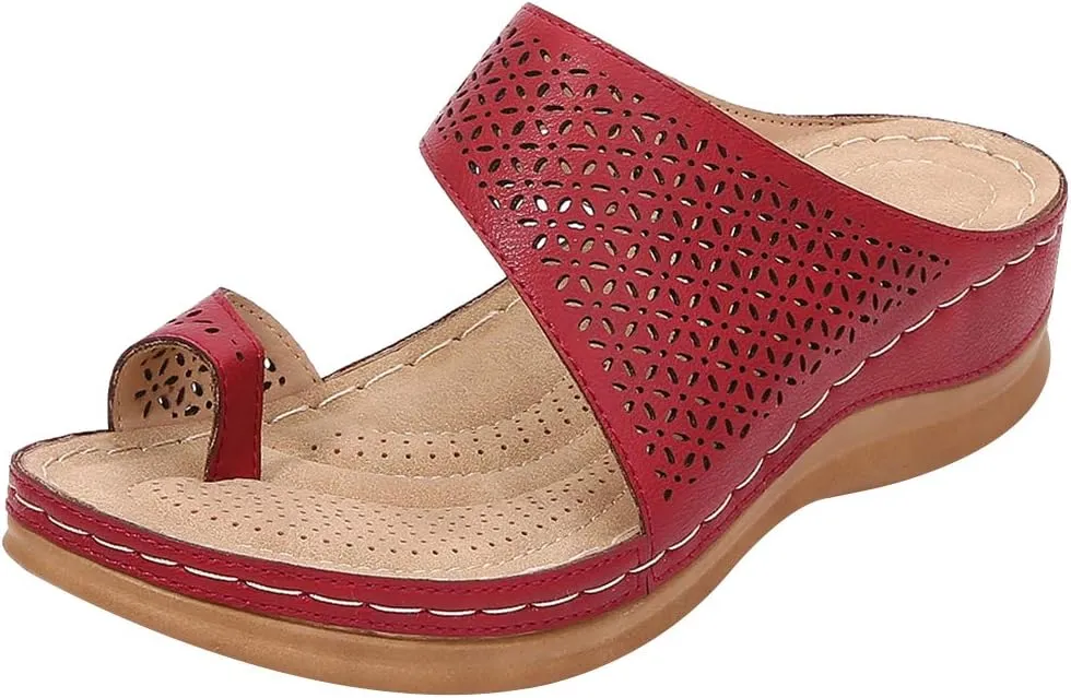 rismart Women's Slide Wedge Sandal Ring Toe Summer Hollow Flip Flops Bunion Corrector Slippers