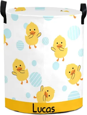 Rubber Duck Swimming Personalized Waterproof Foldable Laundry Basket Bag with Handle, Custom Collapsible Clothes Hamper Storage Bin for Toys Laundry Dorm Travel Bathroom