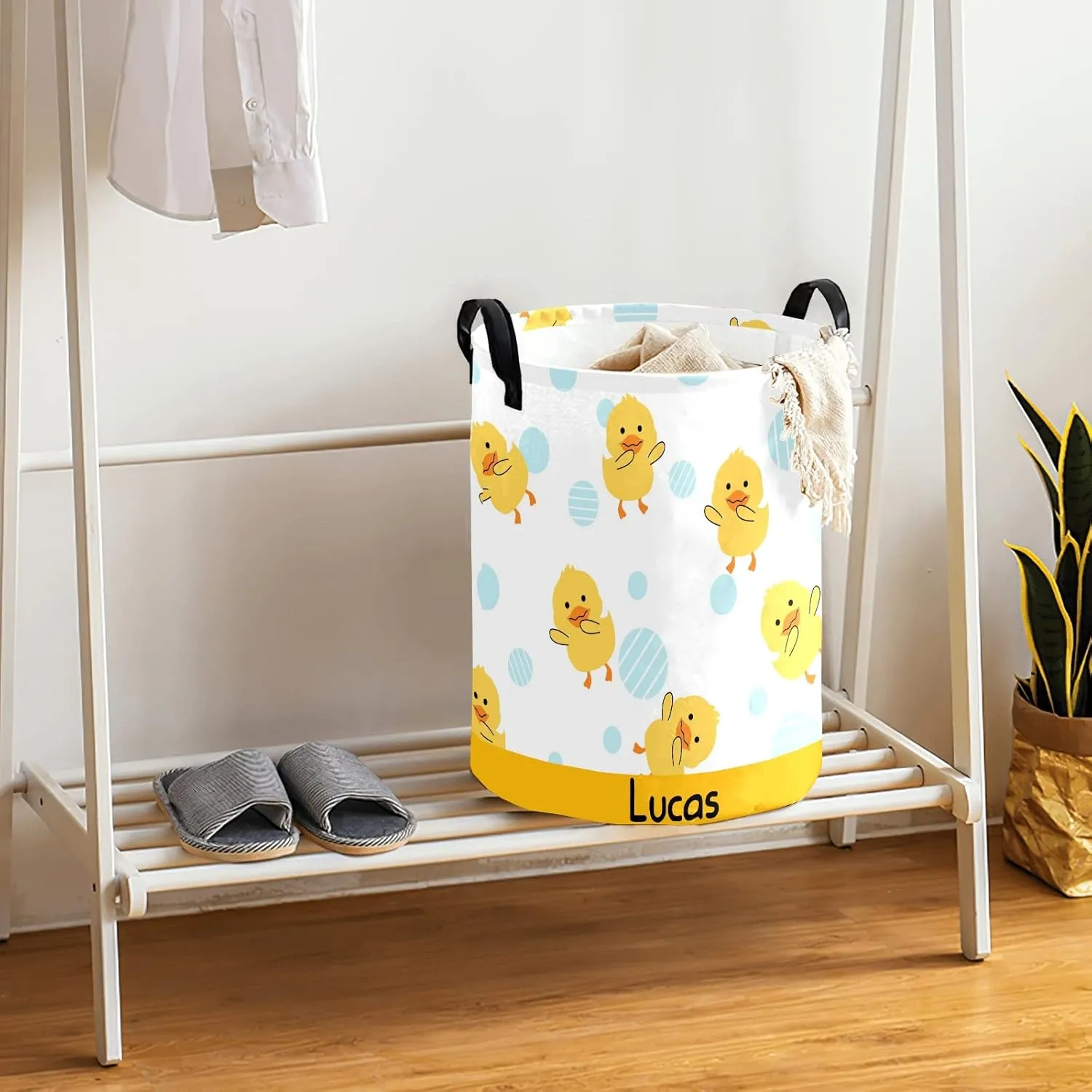 Rubber Duck Swimming Personalized Waterproof Foldable Laundry Basket Bag with Handle, Custom Collapsible Clothes Hamper Storage Bin for Toys Laundry Dorm Travel Bathroom