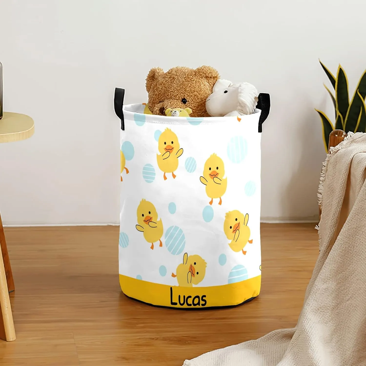 Rubber Duck Swimming Personalized Waterproof Foldable Laundry Basket Bag with Handle, Custom Collapsible Clothes Hamper Storage Bin for Toys Laundry Dorm Travel Bathroom