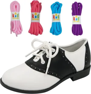 Saddle Shoes Oxford 50's Style Sock Hop for Kids with Bonus Pack of Laces