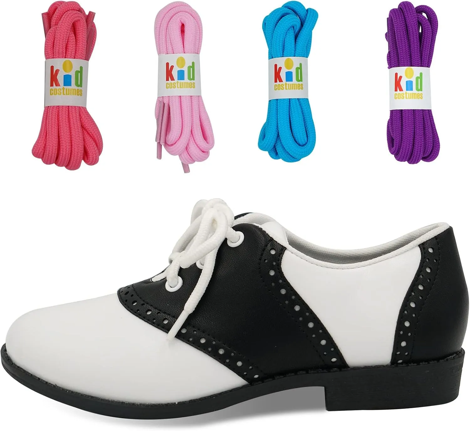 Saddle Shoes Oxford 50's Style Sock Hop for Kids with Bonus Pack of Laces