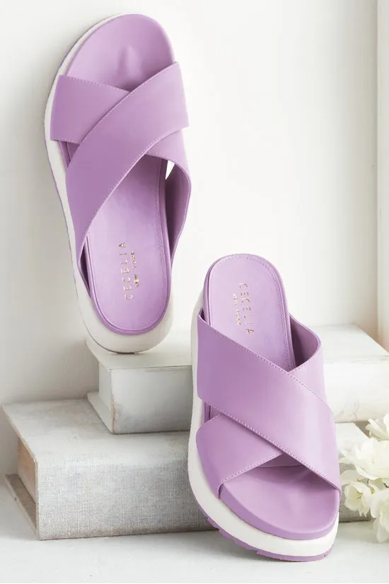 Satisfaction guaranteed Ultimate Sandals Cecelia Crisscrossing Wedge York Platform Slides Lilac UMA Straps New