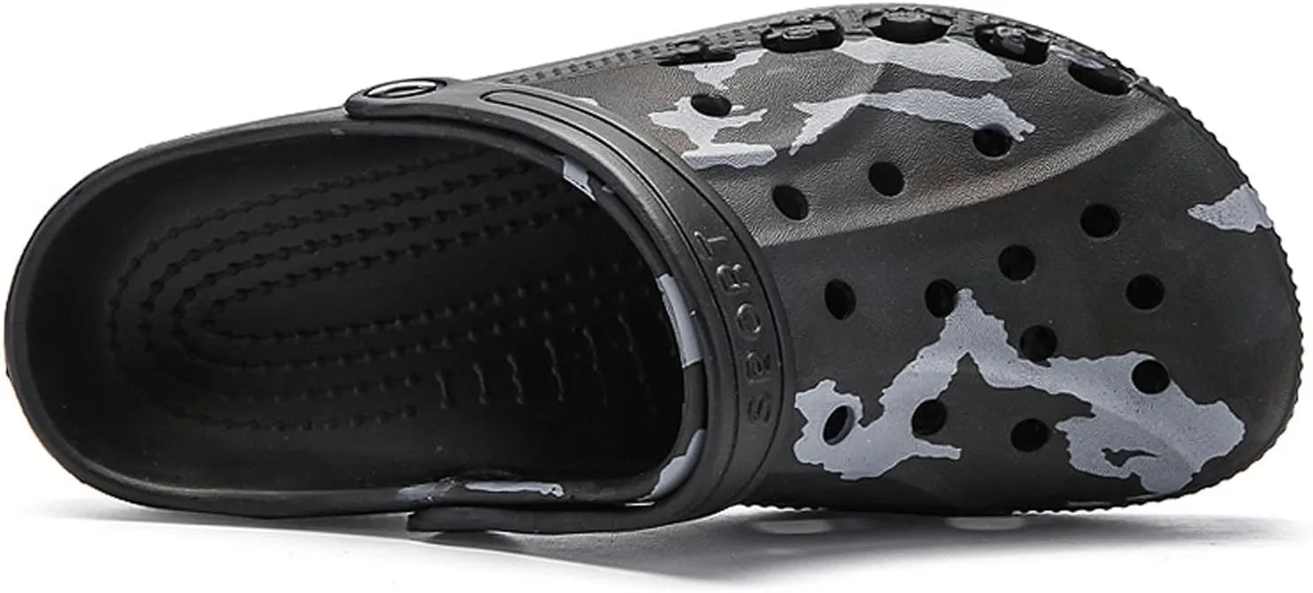 SECHRITE Men's Garden Clogs Camo Summer Sandals Sport Clogs Beach Pool Water Sandal Shower Shoes