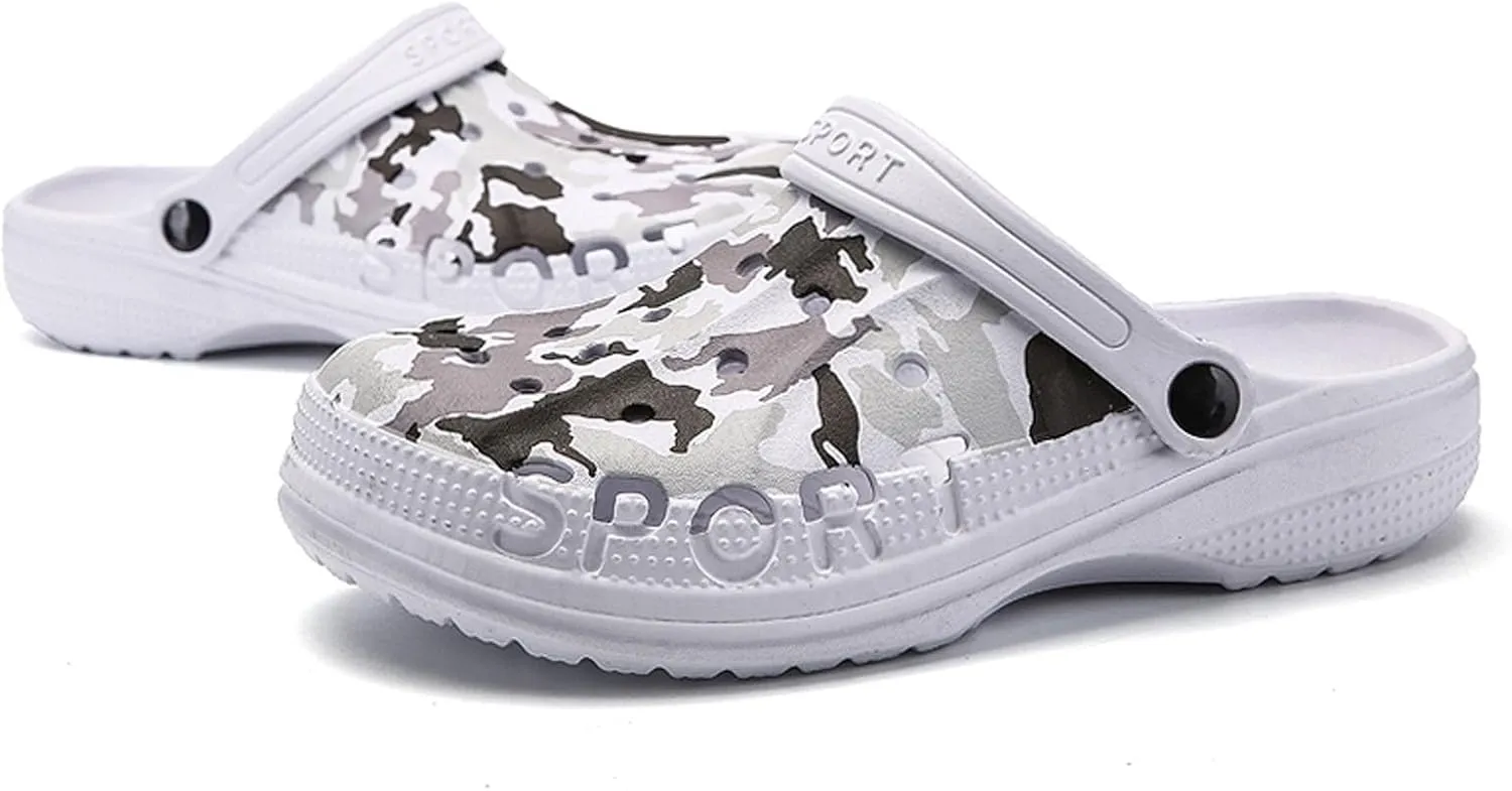 SECHRITE Men's Garden Clogs Camo Summer Sandals Sport Clogs Beach Pool Water Sandal Shower Shoes