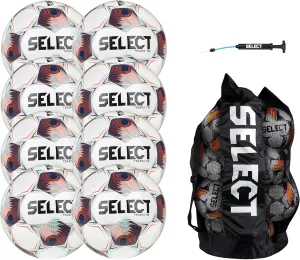 SELECT Tempo TB NFHS Soccer Ball, 8-Ball Pack with Duffle Ball Bag and Hand Pump, White/Blue/Orange NFHS, Size 5