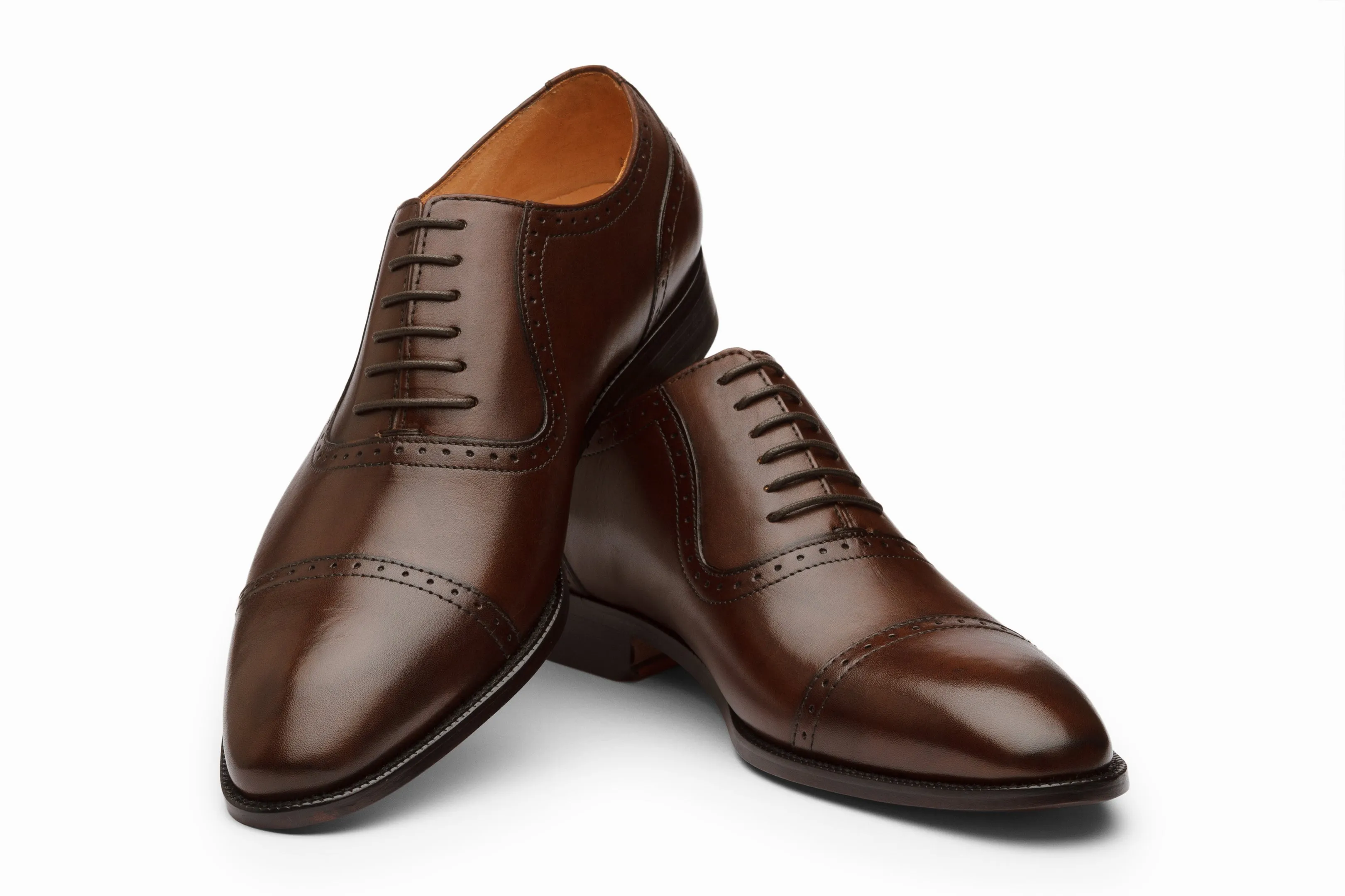 Semi Brogue Oxford Leather Shoes - Dark Brown