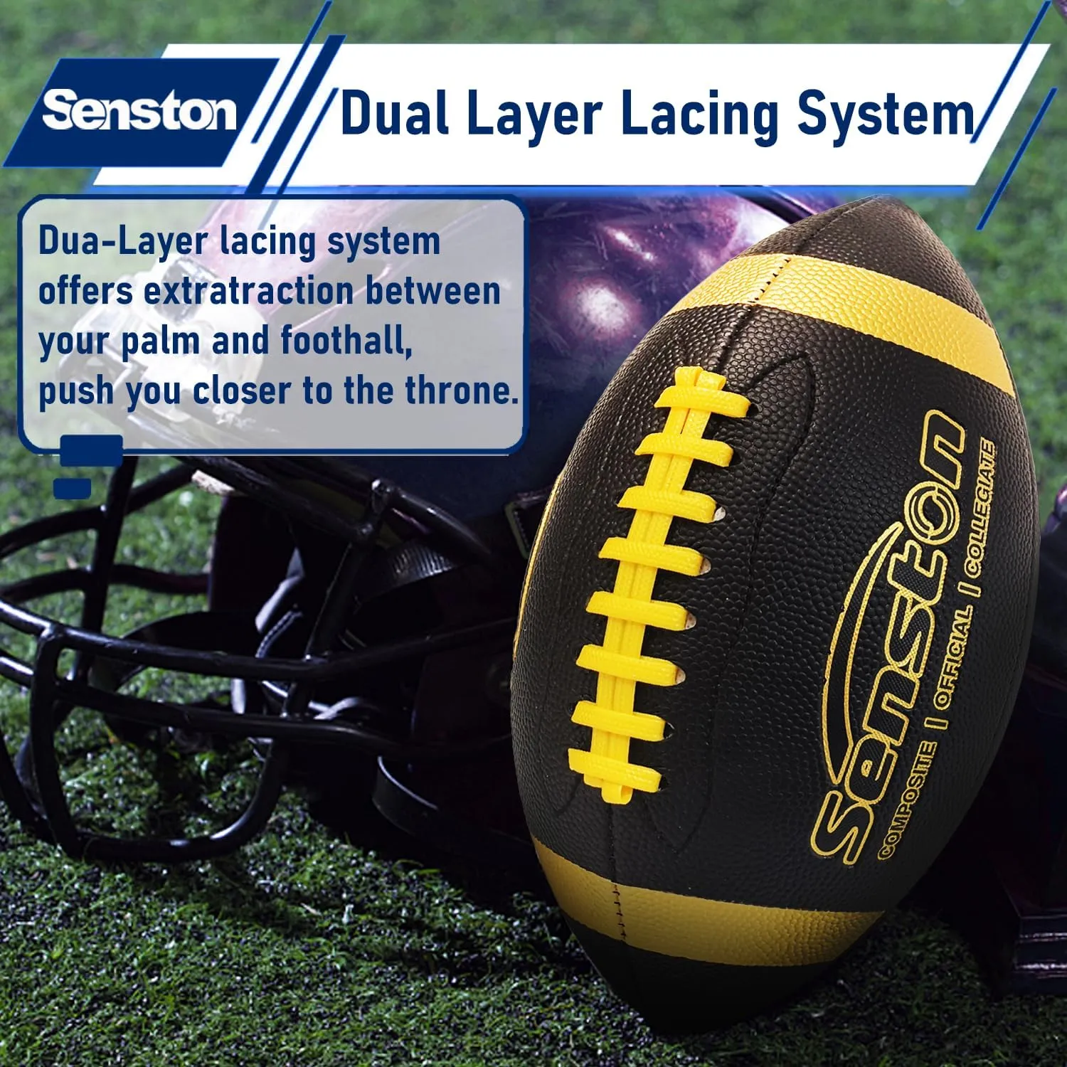 Senston Football Size 9/6 - Premium Composite Leather High School/Kids/Youth Football with Pump Size Foot Ball with Pump
