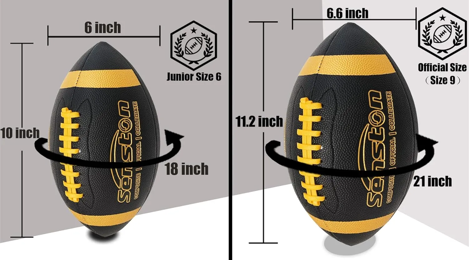Senston Football Size 9/6 - Premium Composite Leather High School/Kids/Youth Football with Pump Size Foot Ball with Pump