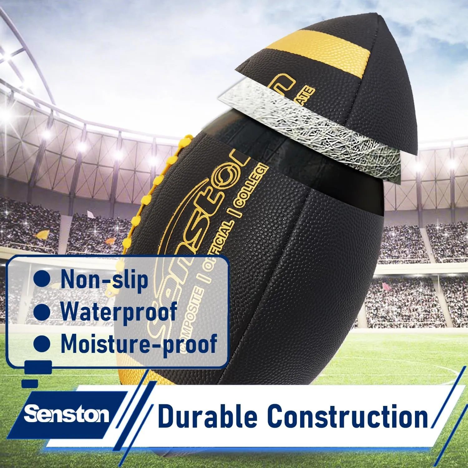Senston Football Size 9/6 - Premium Composite Leather High School/Kids/Youth Football with Pump Size Foot Ball with Pump