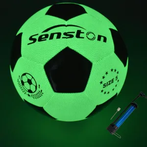 Senston Glow in The Dark Soccer Ball - Glowing Leather Indoor Outdoor Night Soccer Size 5 With Pump - Gift for Men, Women