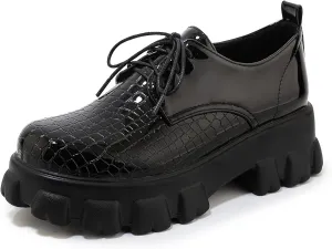 SHEMEE Women's Platform Oxfords Chunky Heels Loafer Lug Sole Lace Up Derby Shoes Comfort Business Work Office Dress Pumps