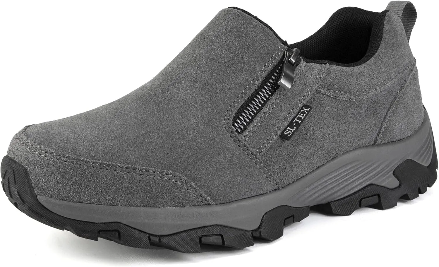 SHULOOK Men's Waterproof Slip On Hiking Shoes Lightweight Zipper Loafers Comfort Non-Slip Outdoor Shoe
