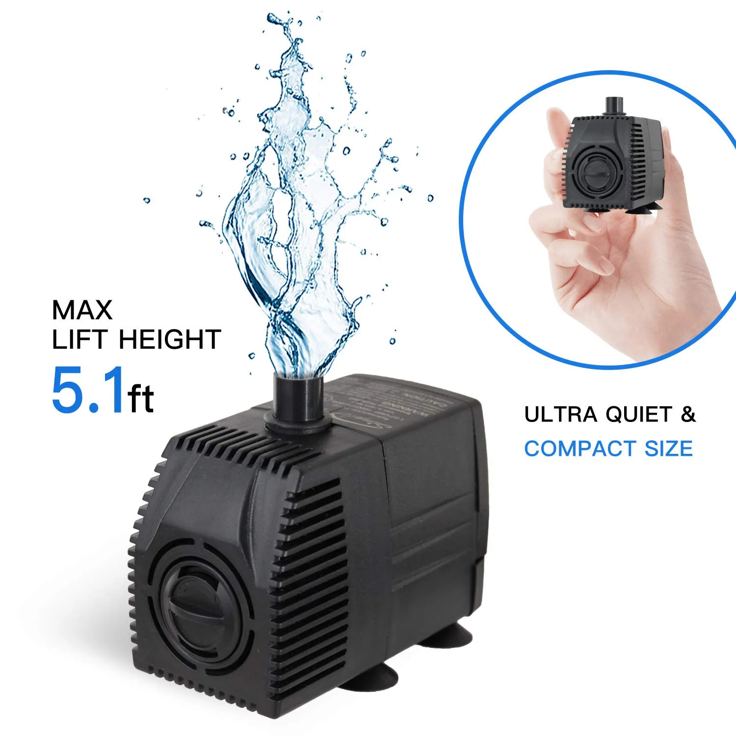 Simple Deluxe 25W 200 GPH Submersible Pump with Adjustable Intake & 6' Waterproof Cord for Fish Tank, Hydroponics, Fountains, Ponds, Statuary, Aquariums, Black, 2 Pack