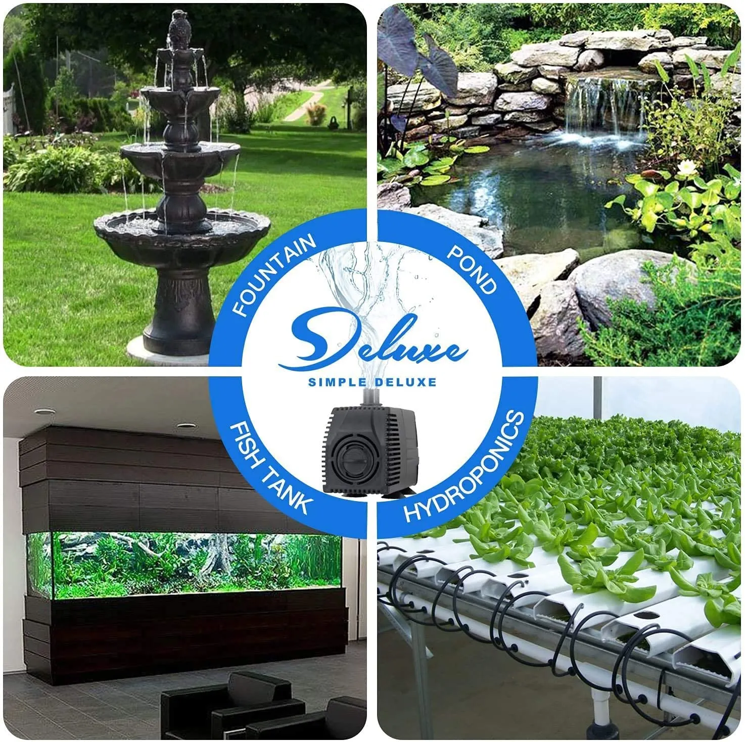 Simple Deluxe 25W 200 GPH Submersible Pump with Adjustable Intake & 6' Waterproof Cord for Fish Tank, Hydroponics, Fountains, Ponds, Statuary, Aquariums, Black, 2 Pack