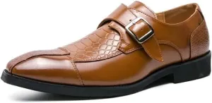 Single Season Dress Oxford for Men Slip On Monk Strap Crocodile Print Faux Leather Non Slip Resistant Low Top Working Very Popular Among Young People (Color : Yellow, Size : 12)