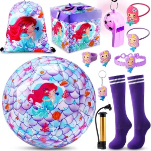 Size 3 Soccer Ball Set for Boys and Girls, Size 3 Cartoon Soccer Ball Gifts with Pump Drawstring Bag Costume Accessories for Kids Birthday Sport Party Favors(Mermaid)