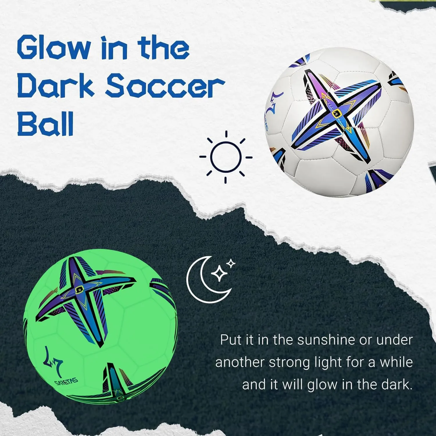 Soccer Balls Glow in The Dark Soccer Ball Size 5, Soccer Gift Night Ball for Teens,Juniors and Adult Indoor Outdoor Play, Fluorescent Light Training Ball with Pump Kit and Carry Net