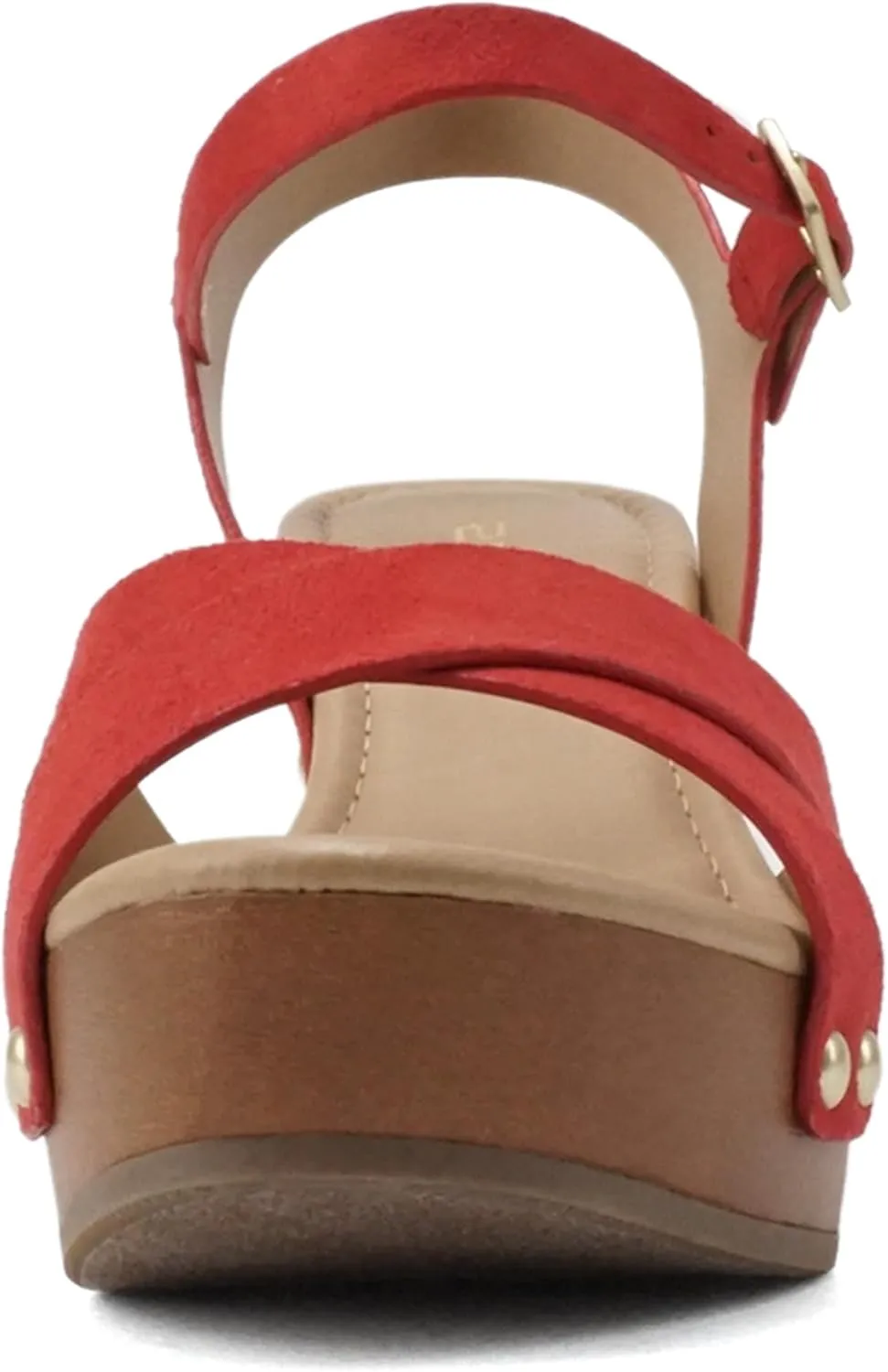 Soda MIGUEL ~ Women Crisscross Band Fashion Chunky Platform Block Mid Heel Sandal with Ankle Strap and Stud