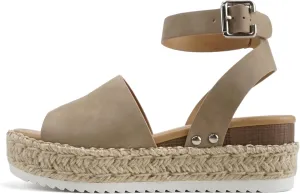 Soda Topic Open Toe Buckle Ankle Strap Espadrilles Flatform Wedge Casual Sandal