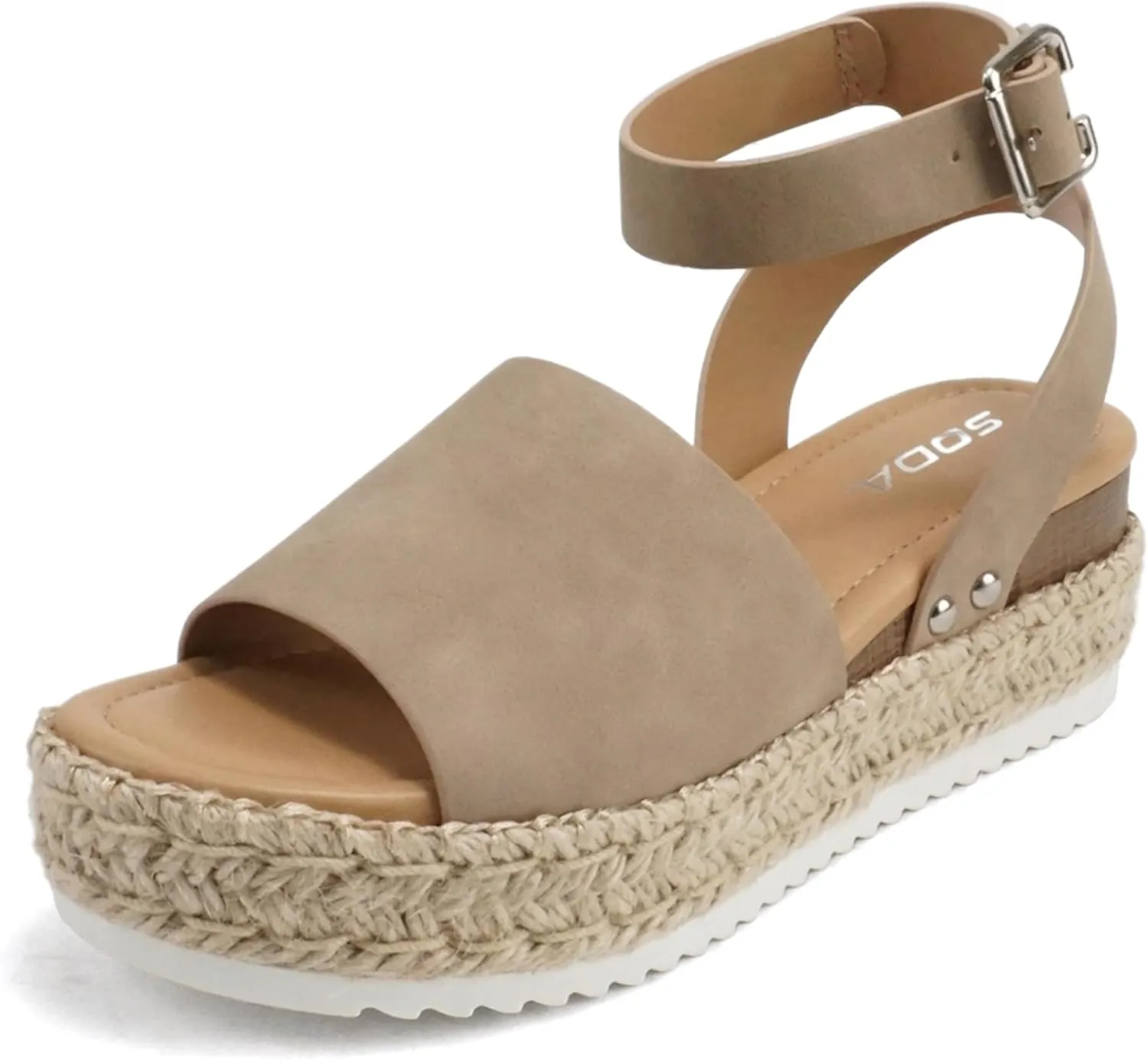Soda Topic Open Toe Buckle Ankle Strap Espadrilles Flatform Wedge Casual Sandal