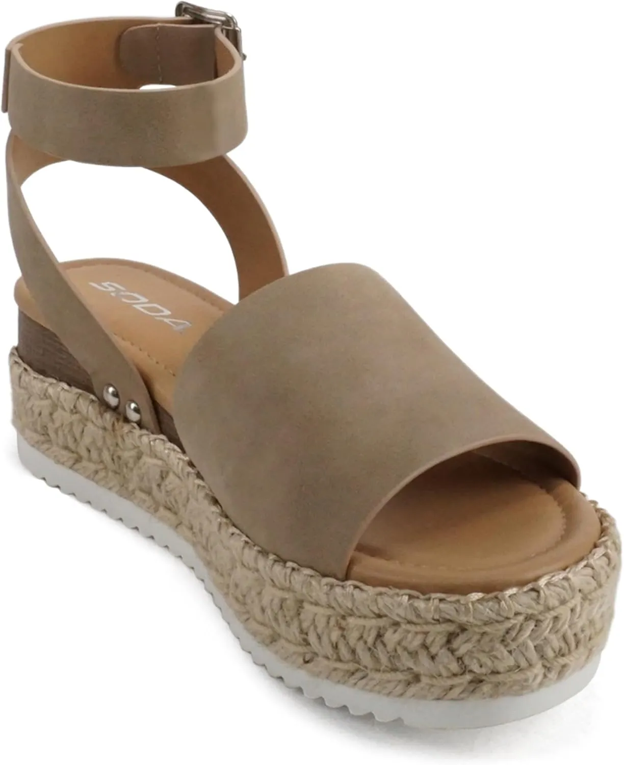 Soda Topic Open Toe Buckle Ankle Strap Espadrilles Flatform Wedge Casual Sandal