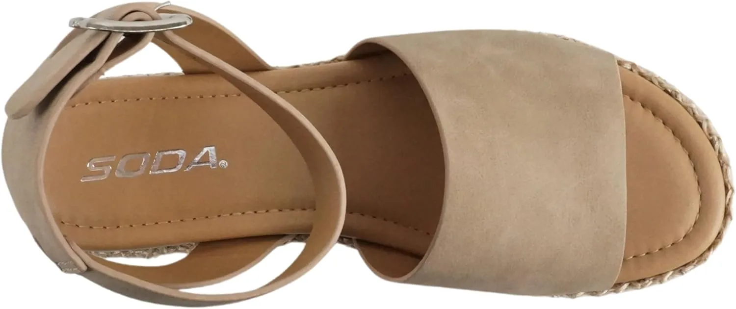 Soda Topic Open Toe Buckle Ankle Strap Espadrilles Flatform Wedge Casual Sandal