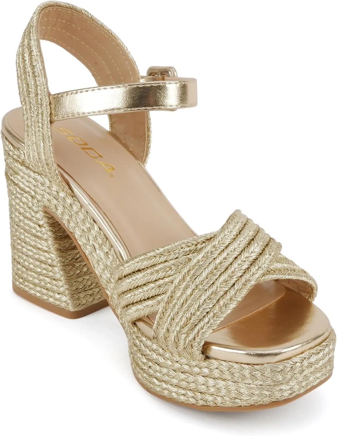 Soda “Yara” ~ Square Open Toe Crisscross Band Ankle Strap High Heel Sandal