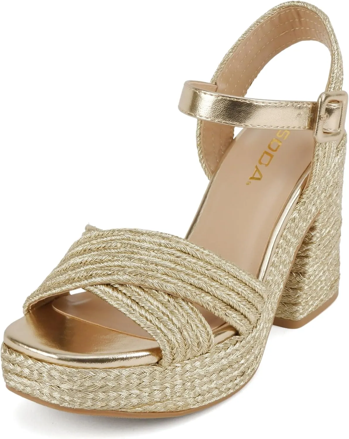 Soda “Yara” ~ Square Open Toe Crisscross Band Ankle Strap High Heel Sandal