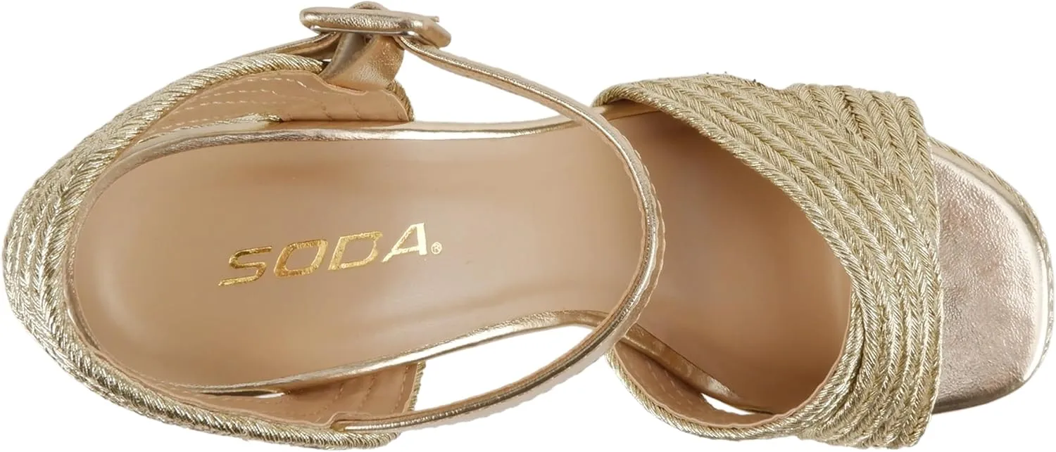 Soda “Yara” ~ Square Open Toe Crisscross Band Ankle Strap High Heel Sandal