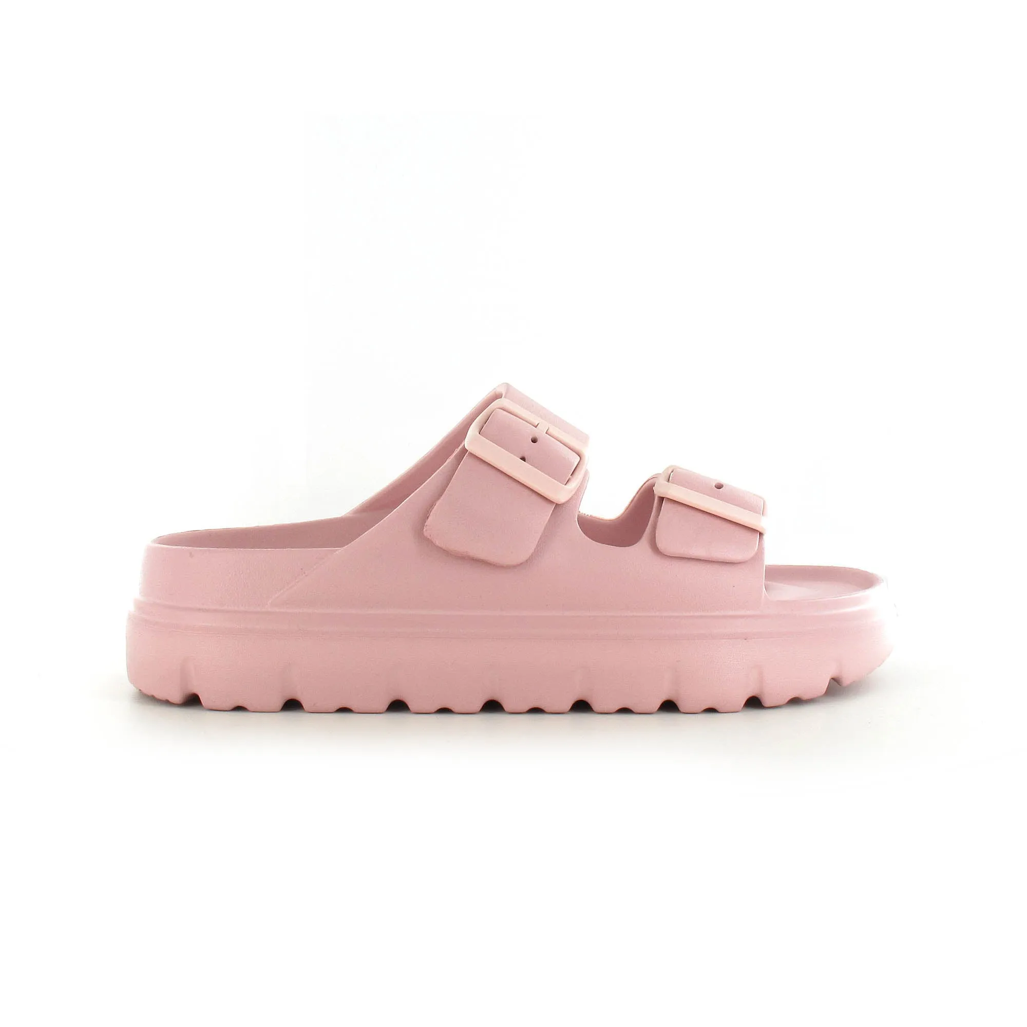 Sophia: Women's Double Buckle Two Strap Slides - Pink
