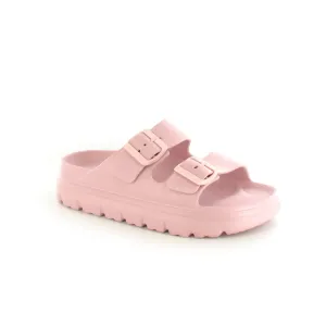 Sophia: Women's Double Buckle Two Strap Slides - Pink