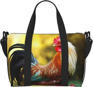 Sports Gym Bag for Women Men Travel Duffel Bag Tote Beautiful Rooster Hen Weekender Bag Canvas Carry on Overnight Bag for Travel Swimming Fitness Workout Sports Duffle Bag